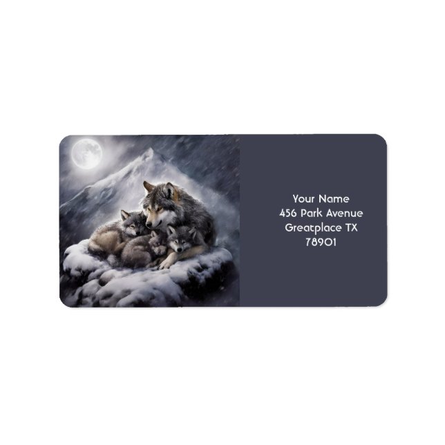 Etiqueta Fantasy Cute Wolf Family Winter (Frente)