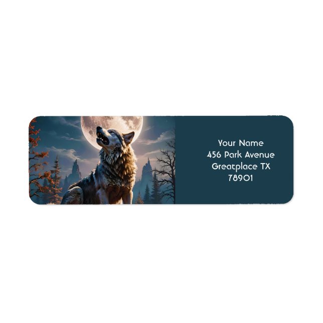 Etiqueta Fantasy Cute Wolf Howling To Moon (Frente)