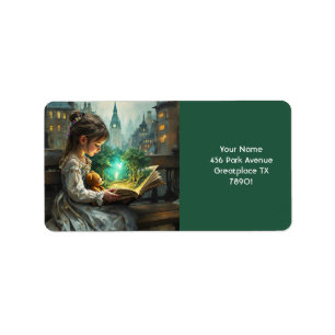 Etiqueta Fantasy Cute Young Girl Read