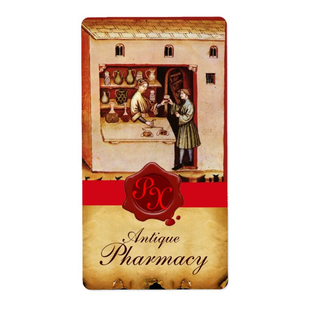 ETIQUETA FARMACÊUTICA ANTIQUANTO MONOGRAMA DO SELO VERMELHO (Frente)