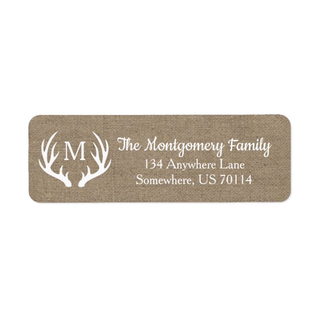 Etiqueta Farmhouse Country Deer Antlers Faux Burlap (Frente)