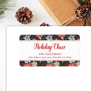 Etiqueta Farmhouse Poinsettia Black Rustic Holiday Chee