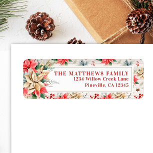 Etiqueta Farmhouse Poinsettia Rustic Wood Return Endereço