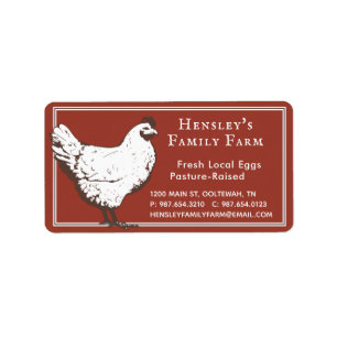 Etiqueta Farmhouse Red Vintage Hen Ovo Rótulo da Cartonagem