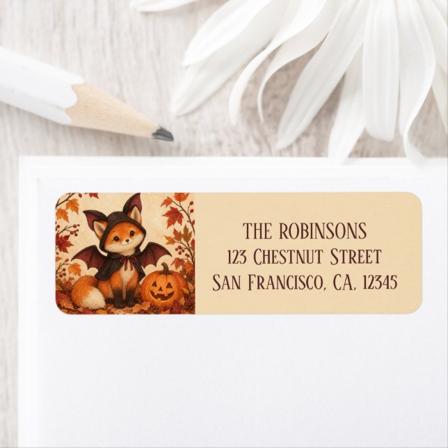 Etiqueta Fato de Morcego de Raposa Halloween Personalizado (Insitu)