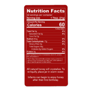 Etiqueta Fatos Nutricionais Vermelhos Escuros + Aviso de Cr