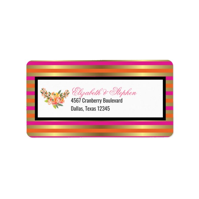 Etiqueta Faux Dourado com Casamento Floral (Frente)