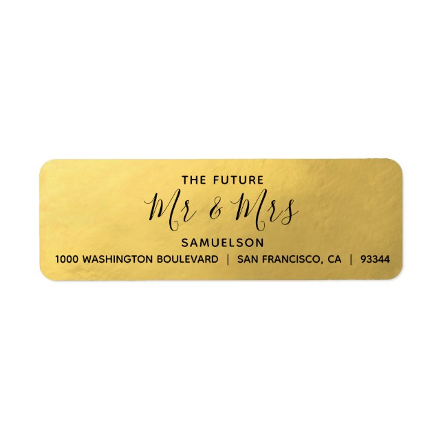 Etiqueta Faux Gold Foil Black Future Mr & Mrs Wedding (Frente)