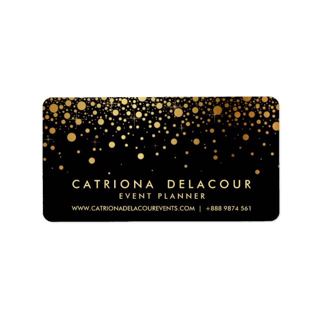 Etiqueta Faux Gold Foil Confetti Cartão de visita | Preto (Frente)