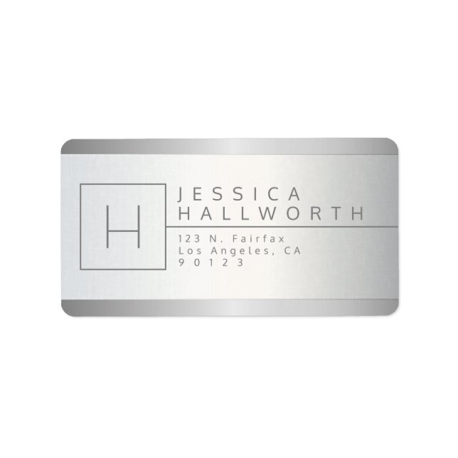 Etiqueta Faux Silver & Cinza Endereço de Devolução Monogram (Frente)