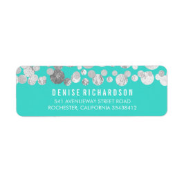 Etiqueta Faux Silver Foil Confetti Teal