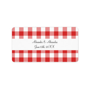 Etiqueta Favoritos de casamento do padrão de gingham verme