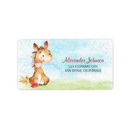 Etiqueta Fazenda de Chá de fraldas de Cavalo com Aquarela