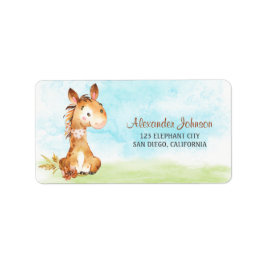 Etiqueta Fazenda de Chá de fraldas de Cavalo com Aquarela