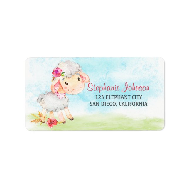 Etiqueta Fazenda de Ovinos de Garotas de Aquarela (Frente)