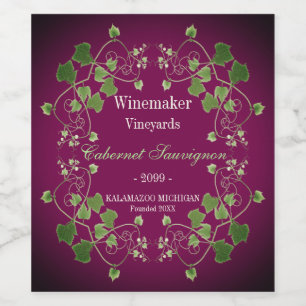 Etiqueta feita sob encomenda do vinho das folhas