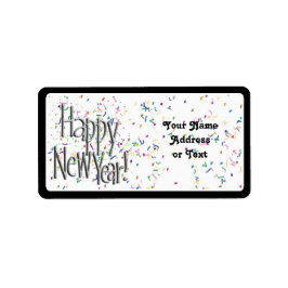 Etiqueta Feliz ano novo - Texto Prateado com Confetti