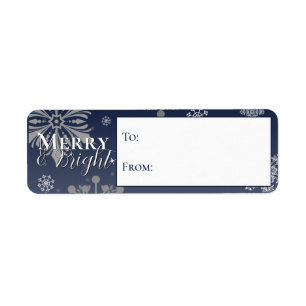 Etiqueta Feliz Azul e Flocos de Neve Brilhantes Para e De