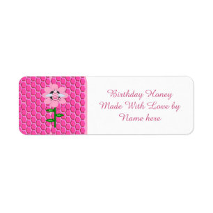 Etiqueta Feliz Comida de mamangabas de aniversário rosa pa