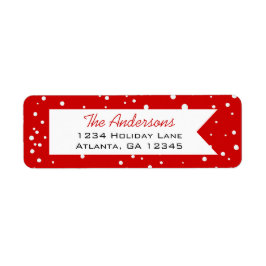 Etiqueta Feliz de Neve Vermelha e Branca Pequeno Natal