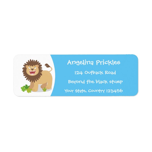 Etiqueta Feliz desenho animado de leão (Frente)