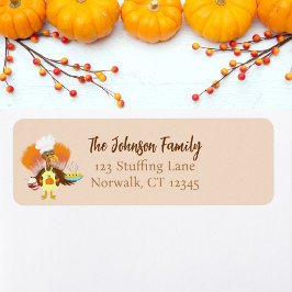 Etiqueta Feliz Dia de Ação de Graças à Turquia Servindo Pie