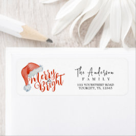 Etiqueta Feliz e Bright Red Santa hat