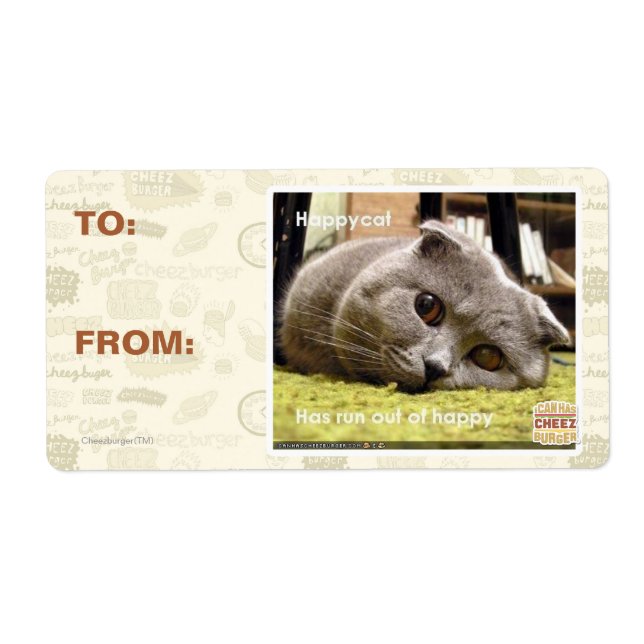 Etiqueta Feliz gato, fora de felicidade (Frente)