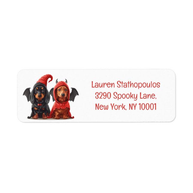 Etiqueta Feliz Halloween Dachshund Dogs Devil Bat (Frente)