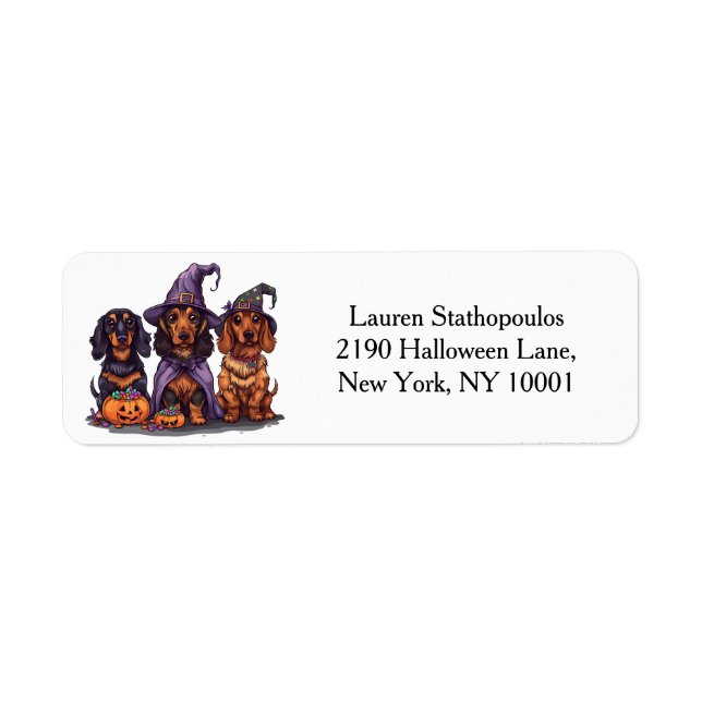 Etiqueta Feliz Halloween Dachshund Witch Dogs (Frente)