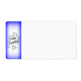Etiqueta Feliz Hanukkah com fundo azul branco de 2 tons