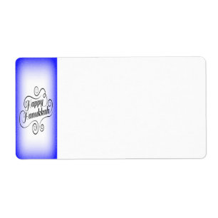 Etiqueta Feliz Hanukkah com fundo azul branco de 2 tons