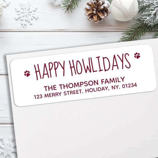 Etiqueta Feliz Howlidays Red Pet Dog Lover Moderno (Criador carregado)