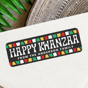 Etiqueta Feliz Kwanzaa Mosaico africano bordas nome persona