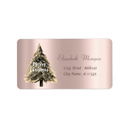 Etiqueta Feliz Natal,Árvore de Natal, Dourado Rosa