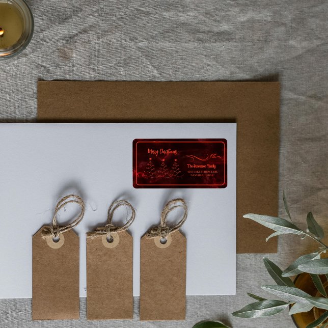 Etiqueta Feliz Natal Árvores Burgundy (Merry Christmas Trees Burgundy Label)