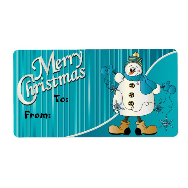 Etiqueta Feliz Natal Blue Snowman Dags (Frente)