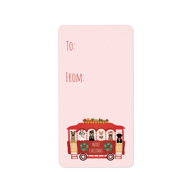 Etiqueta Feliz Natal Cães Feriado Trolly (Frente)