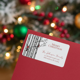 Etiqueta Feliz Natal Cardinals Birch Branch