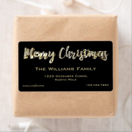 Etiqueta Feliz Natal Chic Black e Dourado Script