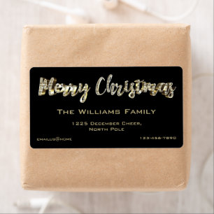 Etiqueta Feliz Natal Chic Black e Dourado Script