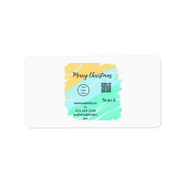 Etiqueta Feliz Natal Código QR comercial amarelo verde (Frente)