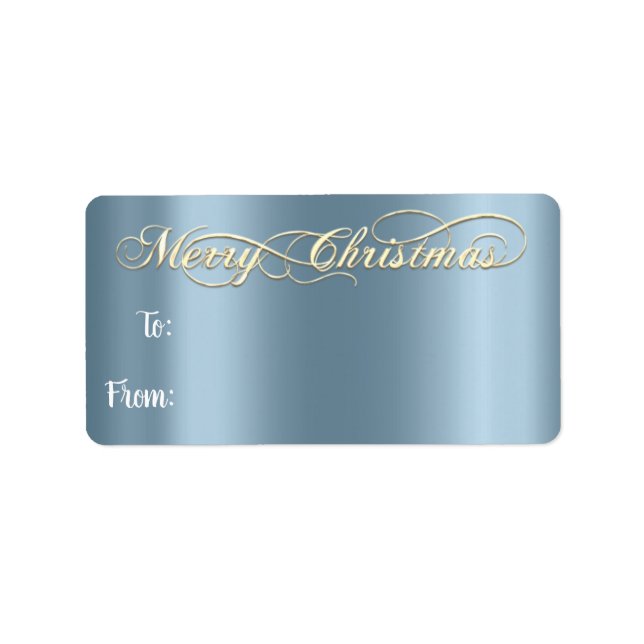 Etiqueta Feliz Natal De Mão Para Mão, Azul Dourado (Frente)