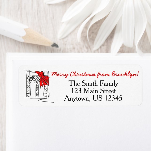 Etiqueta Feliz Natal do Brooklyn New York Bridge NYC (Insitu)