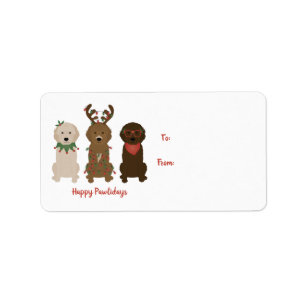 Etiqueta Feliz Natal dos Pawlidays Goldendoodododle