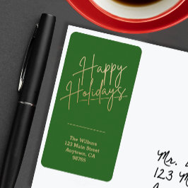 Etiqueta Feliz Natal Dourado Endereço de Retorno Verde