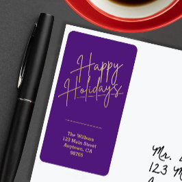 Etiqueta Feliz Natal Dourado Roxo Endereço de Retorno
