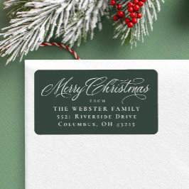 Etiqueta Feliz Natal, elegante endereço de retorno verde