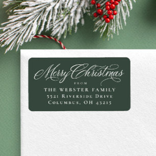 Etiqueta Feliz Natal, elegante endereço de retorno verde