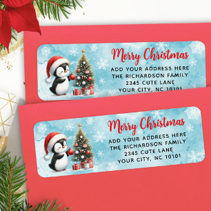 Etiqueta Feliz Natal Elegante - Vermelho Pinguim Cujo Pingu